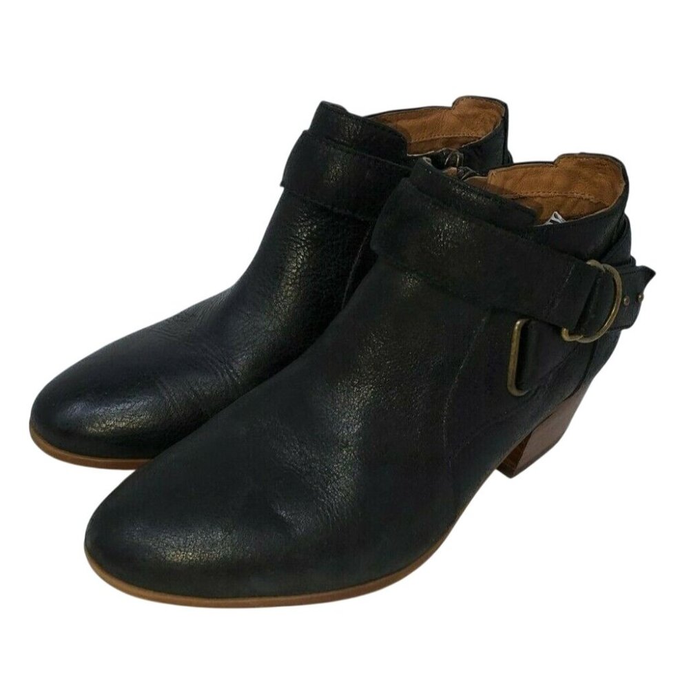 Clarks Ankle Boots Women's 6.5 M Spye Belle Black Leather Booties Harness Heeled - Picture 7 of 11